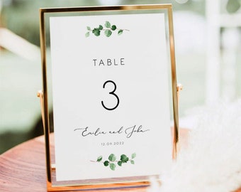 Green Eucalyptus Table Number Template Modern Greenery table number Printable Wedding green eucalyptus wedding table number decor 127