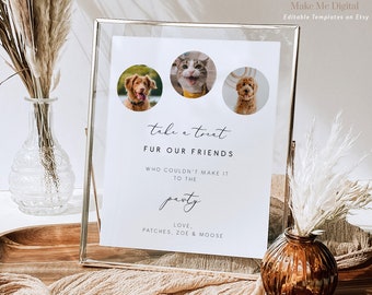 3 pet Personalised Pet Party Favor Wedding Sign,  Modern Wedding dog treat sign, Instant Download, add your own photo editable template 110