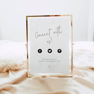 Modern Calligraphy Social Media Sign Template, Small Business Follow Us Sign, Connect With Us Business Sign, Let's Be Social Sign 111