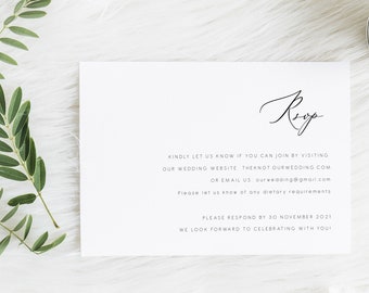 Elegante tarjeta RSVP para sitio web, plantilla RSVP para sitio web de bodas, respuesta para boda, imprimible, elegante RSVP, descarga instantánea, tarjetas RSVP DIY 110