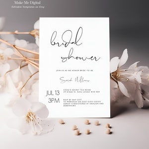 Editable Bridal Shower Invitation template, Elegant Bridal Shower Invite, Instant Download, minimalist bridal evite hen party printable 120