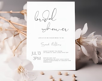 Editable Bridal Shower Invitation template, Elegant Bridal Shower Invite, Instant Download, minimalist bridal evite hen party printable 120