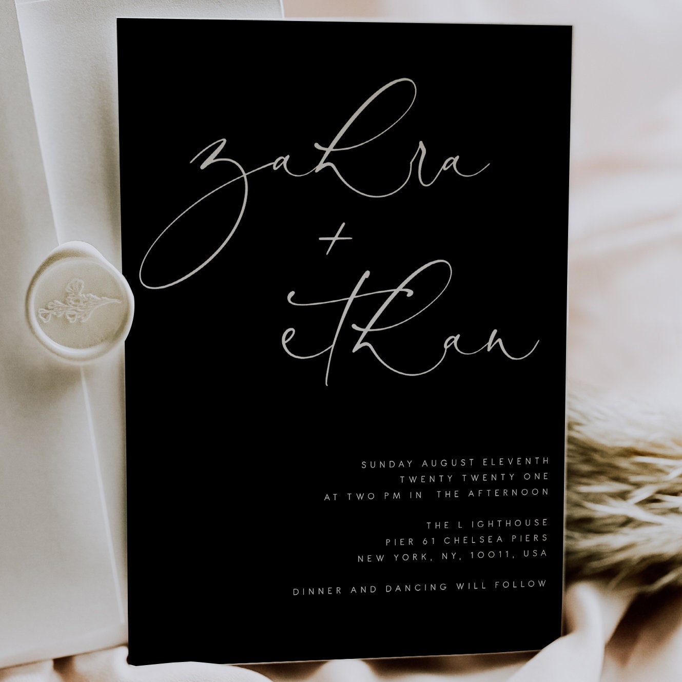 Modern Black Wedding Invite Contemporary dark wedding | Etsy