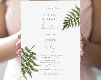 Elegant Fern bridal shower invite, editable fern bridal shower invitation, Greenery shower invite, instant download 112