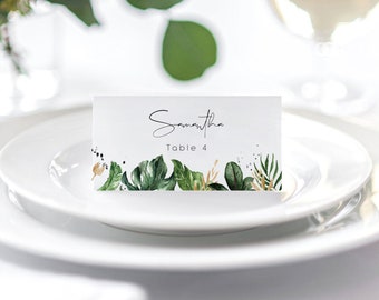 Tropical and Gold Place Cards Template | Place Card Printable Monstera Wedding Place Cards Palm Leaf Editable Place Cards Banana Leaf 119