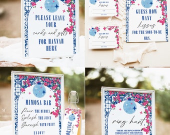 Dancing Queen Hen Party Sign Bundle, Greek Mamma bridal shower table signs printable, editable mia theatre movie party game signs sign