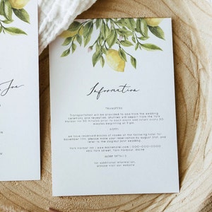 Lemon Wedding Double Sided Invitation citrus Invitation, Yellow lemon Wedding Invite Instant Download Editable yellow citrus information 122 image 8