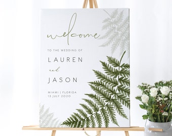 Fern Welcome Sign Wedding Sign Welcome Wedding Sign Printable Reception Sign Green leaf Instant Download Welcome Editable PDF DIY 112