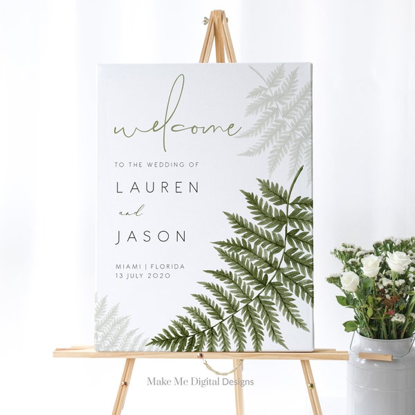 Fern Welcome Sign Wedding Sign Welcome Wedding Sign Printable Reception Sign Green leaf Instant Download Welcome Editable PDF DIY 112