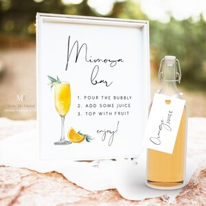 Editable Modern Mimosa Bar sign template, bridal shower bar sign, printable bubbly sign, mimosa bar sign wedding, instant download, 120