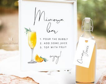Modello modificabile per cartello moderno Mimosa Bar, cartello per bar per addio al nubilato, cartello stampabile per spumante, cartello per bar Mimosa per matrimonio, download immediato, 120