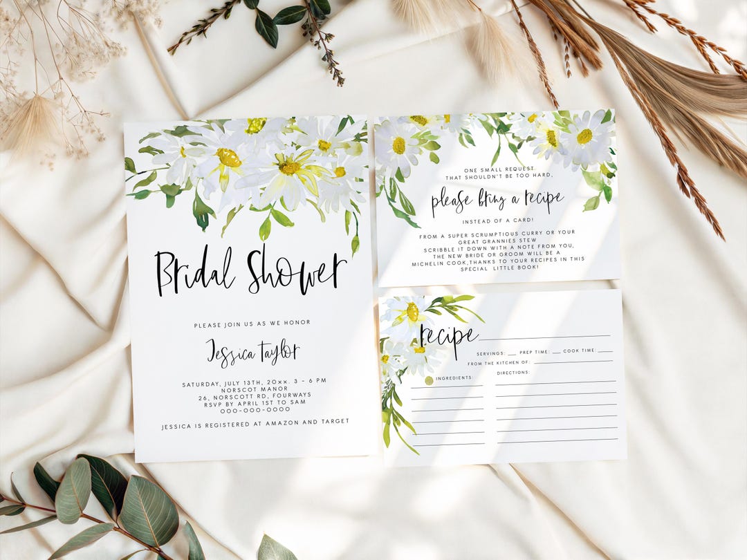 White Daisy Bridal Shower Invitation Suite, Garden Floral Theme ...