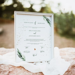 Certificado de matrimonio de pino navideño, certificado de matrimonio festivo de color verde y dorado, certificado de matrimonio imprimible de Navidad, descarga instantánea de pino dorado