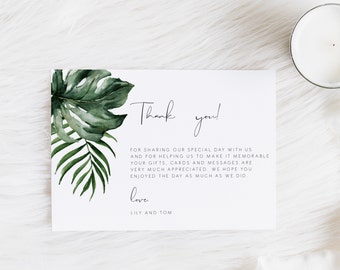 Personalised Tropical thank you card Template thank you card Printable Monstera Wedding Card Palm Leaf Editable thank you card 119