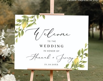 Lemon wedding welcome sign Template, reception welcome sign Printable Amalfi Coast, Sorrento bridal Editable easel sign Mediterranean 122