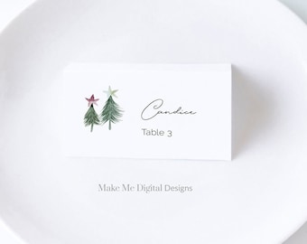 Editable Christmas place card Template Festive escort card Template Printable tree place card Template Modern Script Calligraphy XMAS