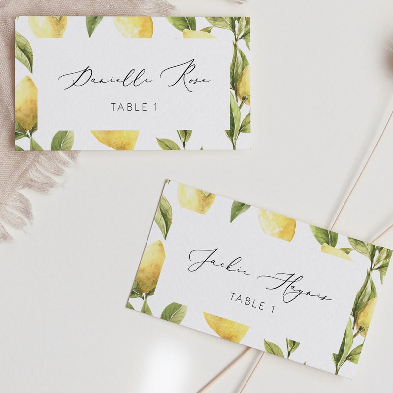 Yellow Lemon Place Card Template Printable Summer Citrus - Etsy
