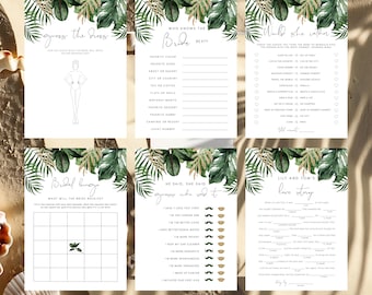 12 Tropisches Brautparty-Spielset, Monstera-Junggesellinnenabschiedsspiel, würde sie lieber, Brautbingo, lustige Strand-Brautpartyspiele, Palmen-Braut 119