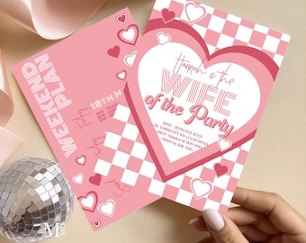 Wife of the party Bachelorette Invitation template, love heart Hen party weekend Valentine's Day Invite evite, Instant Download Editable