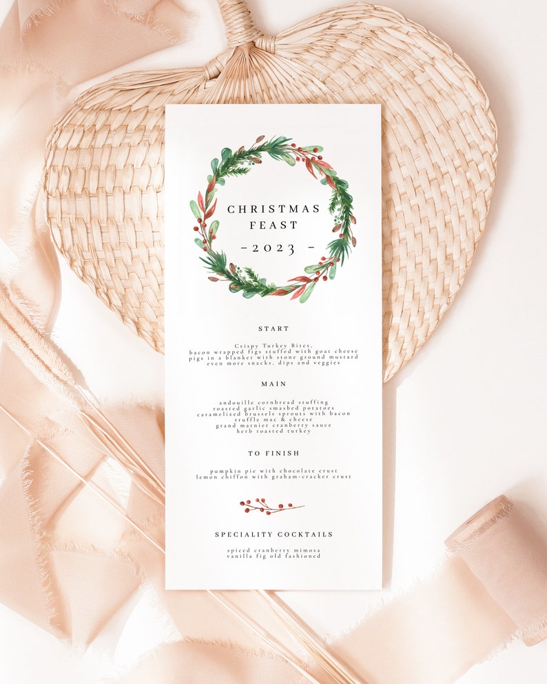 Christmas Menu 2023 Printable Rustic Christmas Menu family dinner minimal dinner SCANDI Instant Download Editable Christmas dinner menu xmas image 3