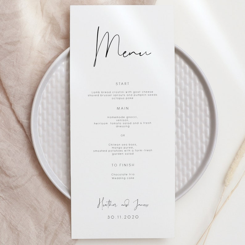 Minimal Wedding Menu Template, Minimalist Wedding Menu, Modern Wedding Menu, Let's Eat Menu, Templett Wedding Menu 120 image 10