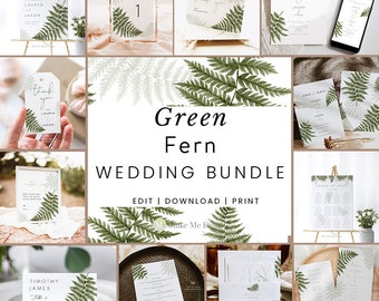 15 item Green Fern Stationery Bundle | Forest Fern Wedding Invitation Set Printable Green Wedding Suite Download woodland stationery set 112