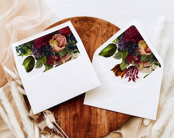 Moody Floral envelope liner template, Burgundy floral envelope liner, Instant Download 105