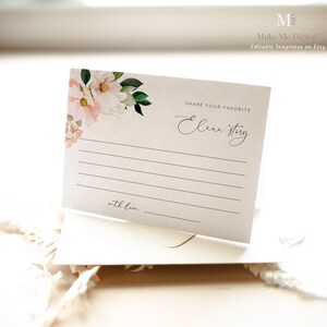 Tarjeta de memoria favorita con flores de hortensia rosa, tarjeta de recuerdo con historia de despedida de soltera, plantilla de juego imprimible, descarga instantánea de despedida de soltera 116