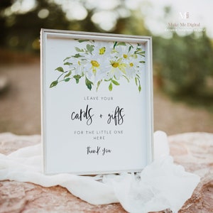 Daisy Cards and Gifts baby shower Sign | White floral Cards And Gifts Sign| White daisy baby shower sign | Gift Table Sign 121