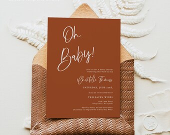 Boho Terracotta Baby Shower Invitation, Burnt Orange Baby Shower invitation, Printable Shower invitation, Modern Boho shower Editable TERA