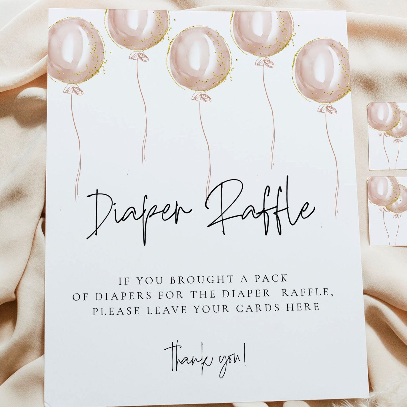 Pink Diaper Raffle Sign Pink Balloon Diaper Raffle Sign, Blush Diaper Raffle Card, Baby Shower ...