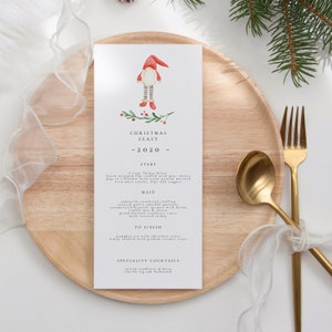 Nisse Menu Bożonarodzeniowe 2020, Karta Menu Do Wydrukowania Gonk, Minimalne Menu Kolacji Nisse, Natychmiastowe Pobieranie, Edytowalne Szwedzkie Gnome Menu Kolacji Świątecznej
