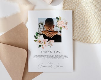 Pink hydrangea Wedding Thank you card blush wedding thank you note, magnolia personalised thank you card printable, instant download 116