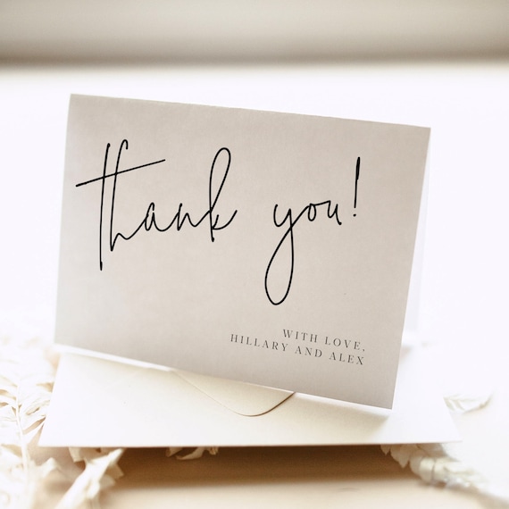 Modern Calligraphy Thank You Card, Minimalist Wedding Thank You