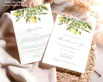 Lemon Evening Wedding Double Sided Invitation citrus, Amalfi Coast Wedding Invite Instant Download Destination Spanish information 122