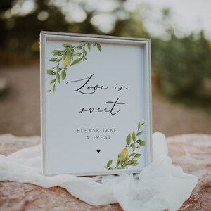 Letrero imprimible de limón / El amor es dulce, letrero de limón de verano para boda, letrero imprimible de obsequio con cítricos amarillos 122