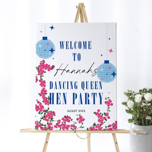 Dancing Queen Hen Party Welcome Sign, Greek Mamma hen do easel sign printable, editable mia theatre movie bach london 18x24 inch sign