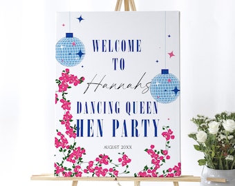 Dancing Queen Hen Party Welcome Sign, Greek Mamma hen do easel sign printable, editable mia theatre movie bach london 18x24 inch sign