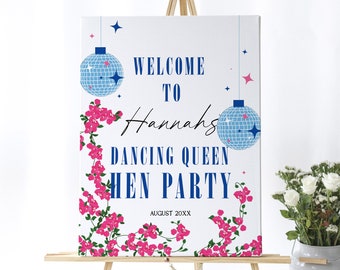 Dancing Queen Hen Party Welcome Sign, Greek Mamma hen do easel sign printable, editable mia theatre movie bach london 18x24 inch sign