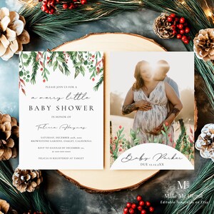 A Merry Little Baby Shower Invitation, Winter Christmas Baby Shower Invite, Scandinavian Baby Shower red, Printable Invitation SCANDI XMAS