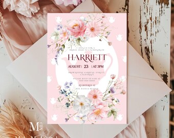 Cottagecore Bridal High Tea Party Invitation, Lady pastel Florals, Rustic Cottage Garden Bridal Shower Invite, hen do INSTANT DOWNLOAD,  114