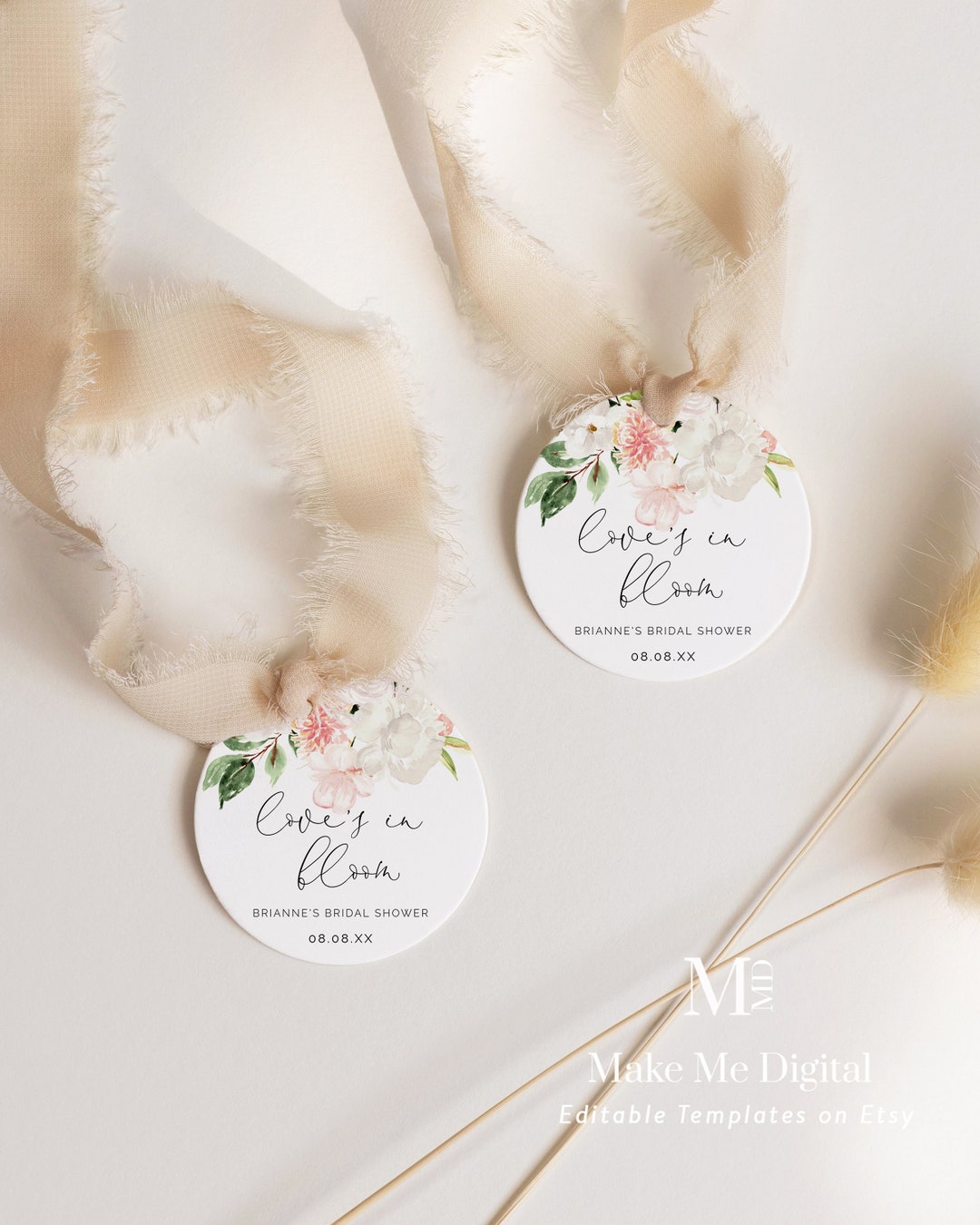 Love's in Bloom Pink Floral Bridal Shower Favor Tag, Blush Floral Gift ...
