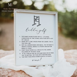 Elegant Calligraphy Ladder Golf Sign,  Modern ladder ball rules sign, Instant Download, wedding guest lawn game ladder golf ball sign 110