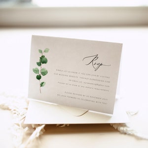 Cartão RSVP de eucalipto verde Modelo elegante de casamento verde Resposta de casamento para impressão Eucalipto RSVP download instantâneo Cartões RSVP DIY 127