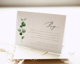Green Eucalyptus RSVP card Elegant green wedding template Wedding Response printable eucalypyus rsvp instant download rsvp cards DIY 127