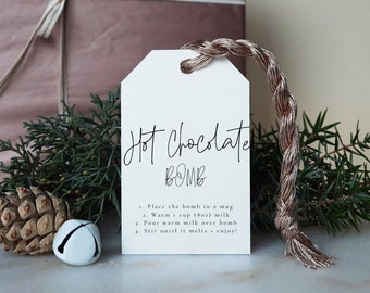 Modern Christmas Hot Cocoa Bomb Tag, Printable Christmas Bomb Directions Tags, Cocoa Favor Tags, Festive and Modern Christmas tag XMAS