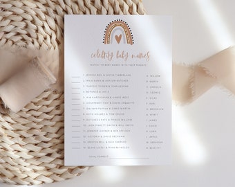 BOBO | Boho Rainbow Celebrity Baby Names Game, Baby Terracotta Baby Shower game, INSTANT DOWNLOAD, Printable game, Boho Baby shower game