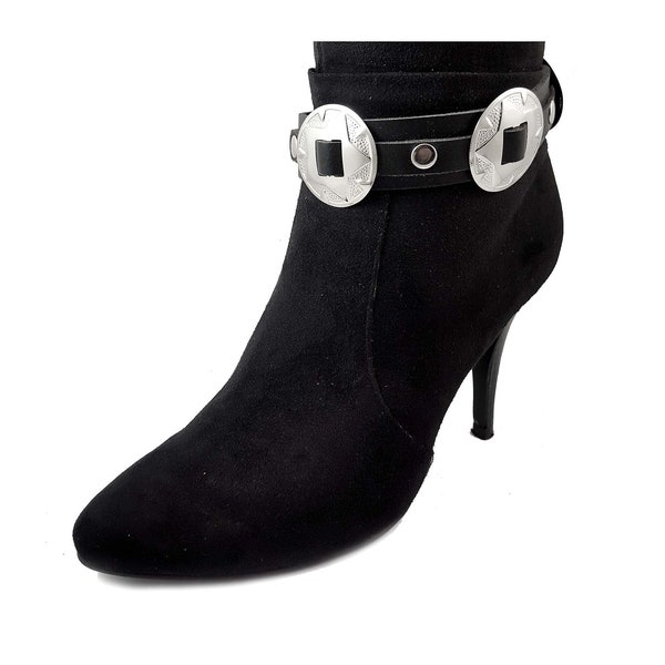 Black Leather Boot bracelets with conchos, boot accessories
