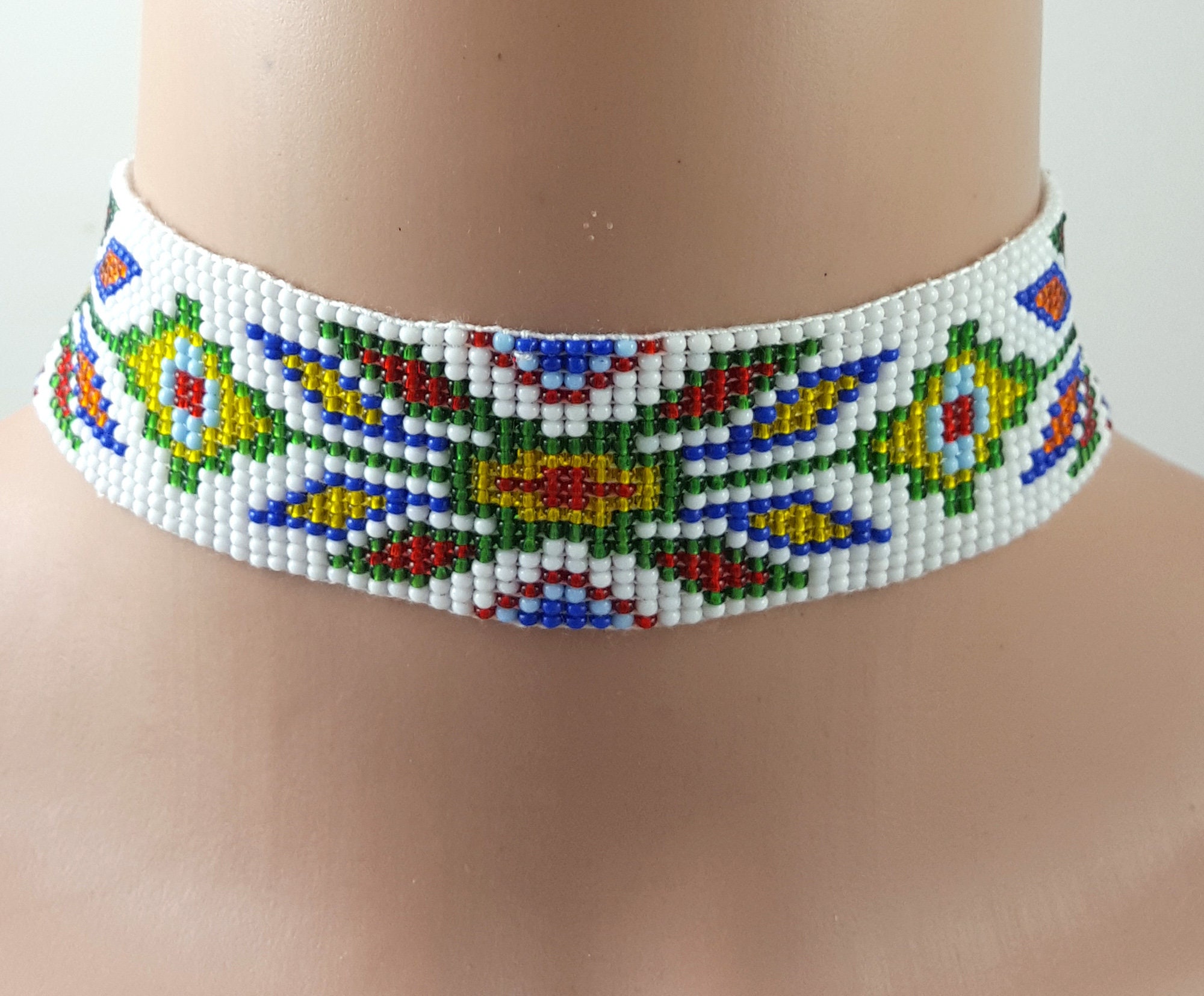 Native seed bead choker Wide Beadwork necklace Native Etsy