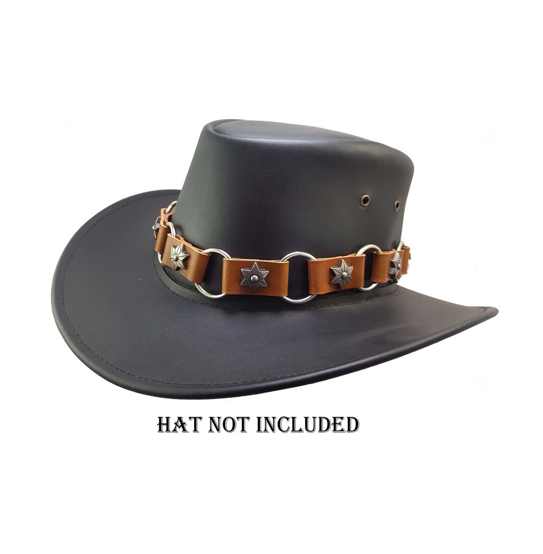 Brown Leather Hat Band Cowboy Hatband Star Hat Band Etsy